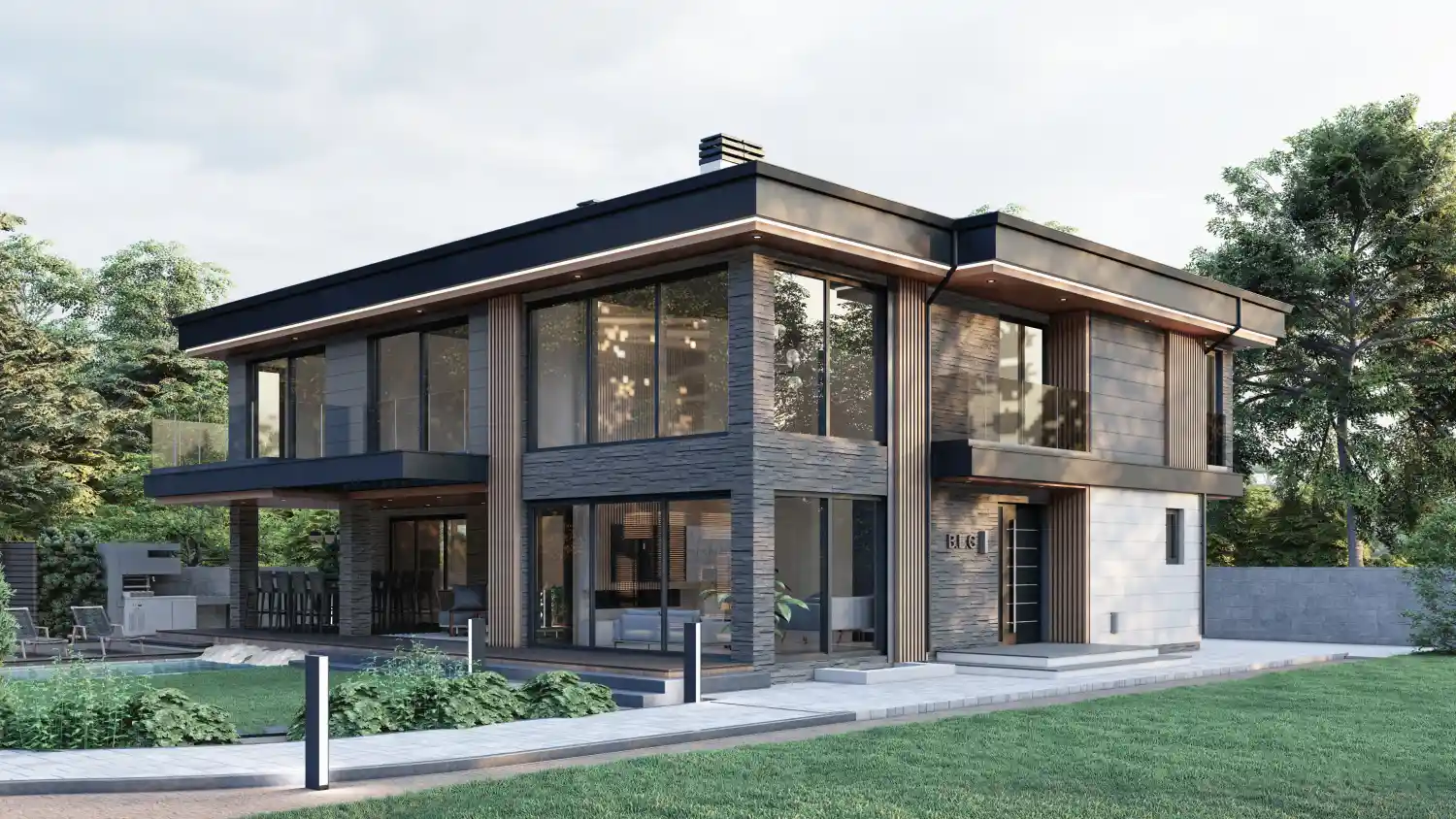 iki katli altı beyaz ustu siyah modern villa