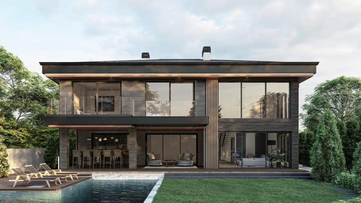 iki katli altı beyaz ustu siyah modern villa