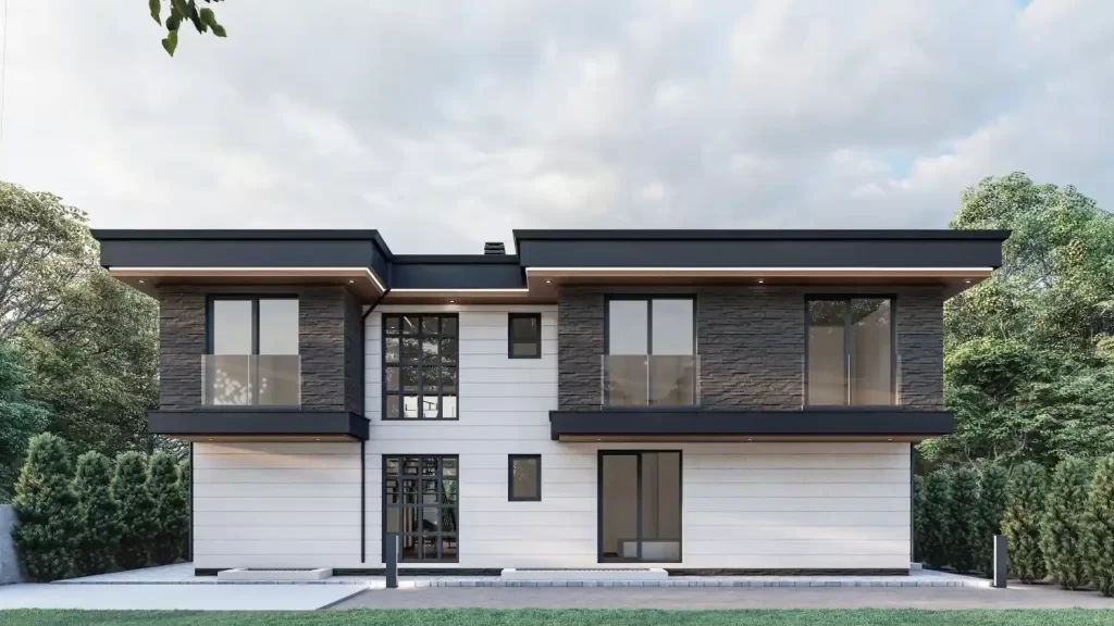 iki katli altı beyaz ustu siyah modern villa