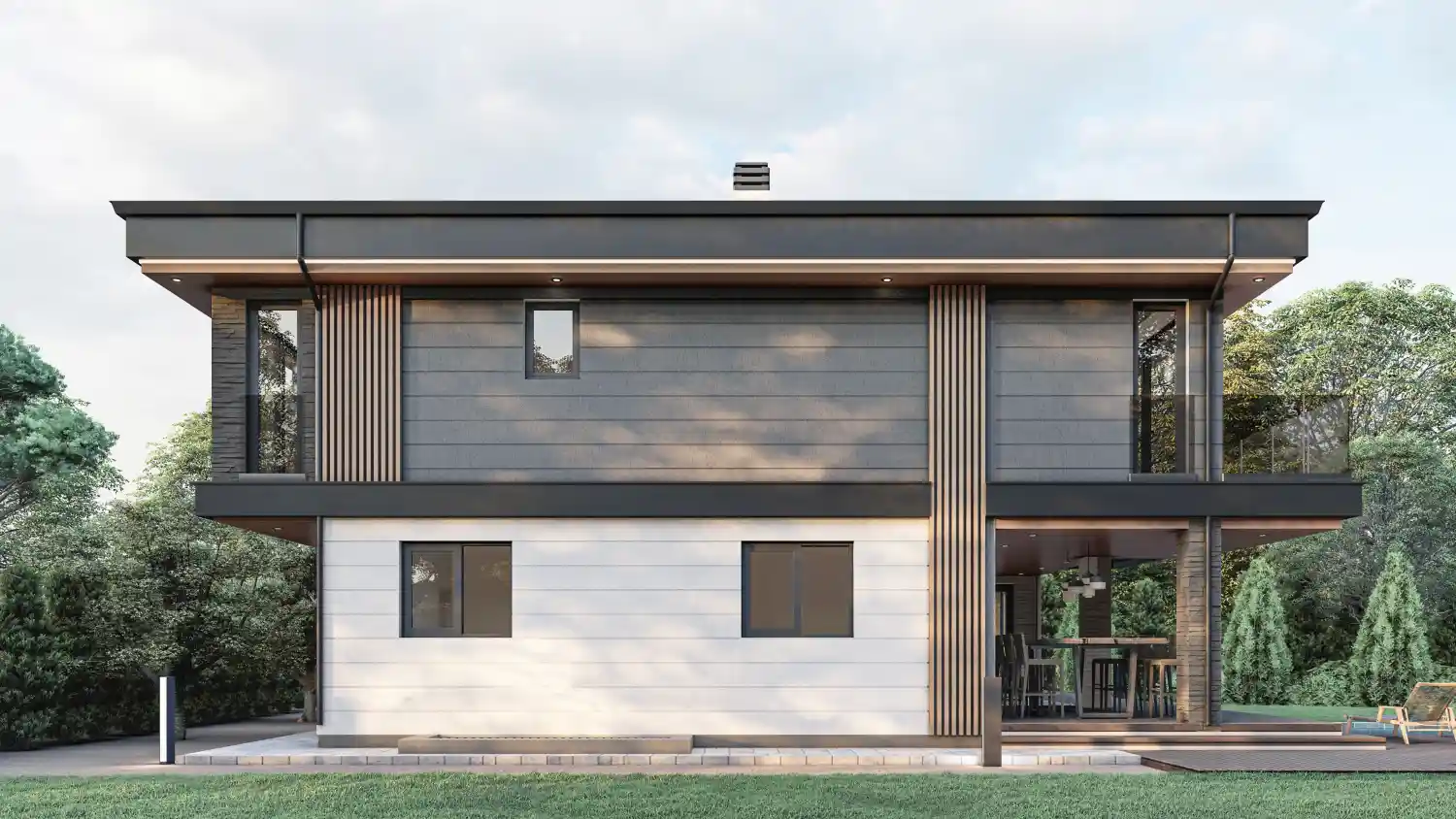 iki katli altı beyaz ustu siyah modern villa