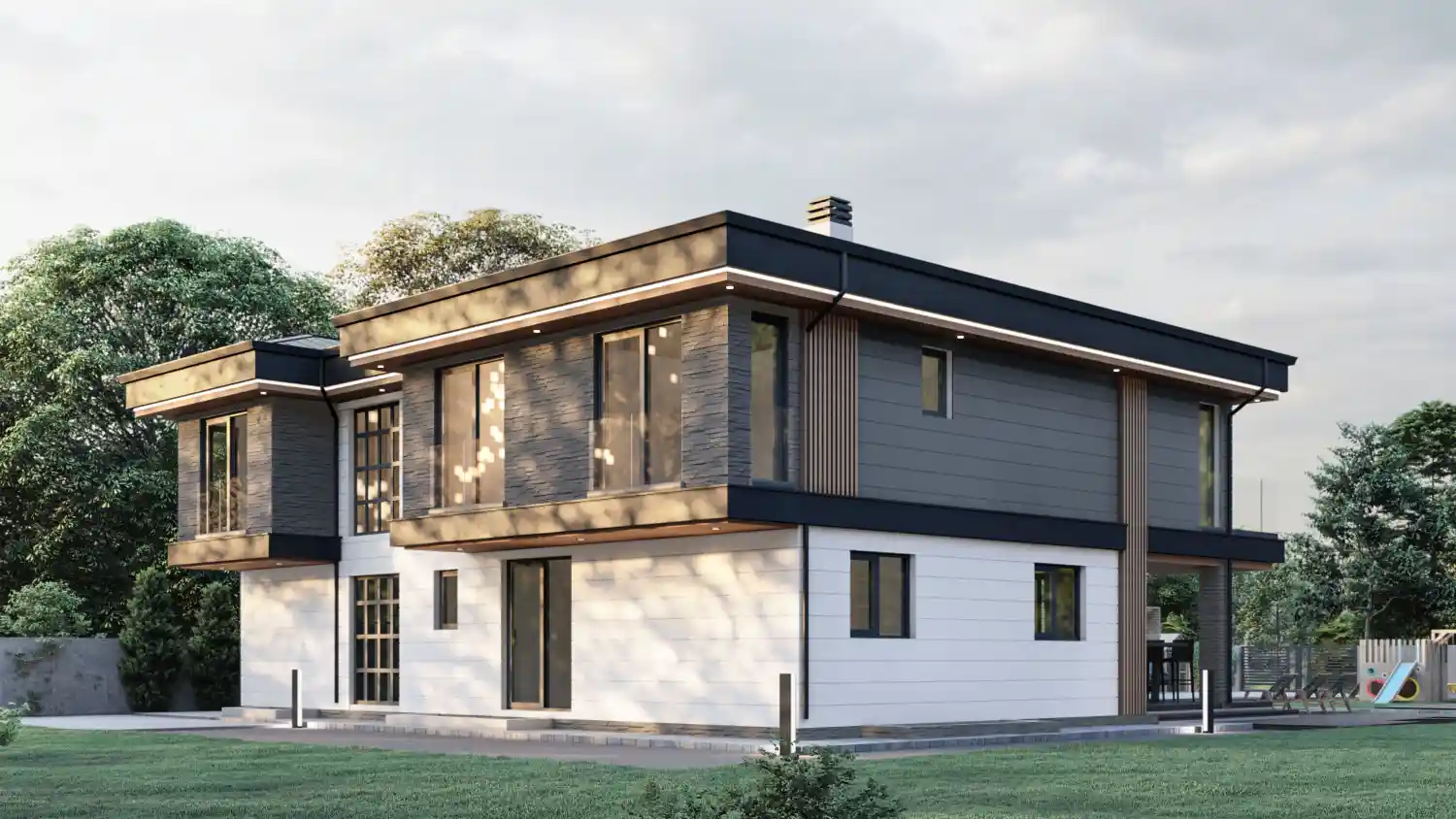iki katli altı beyaz ustu siyah modern villa