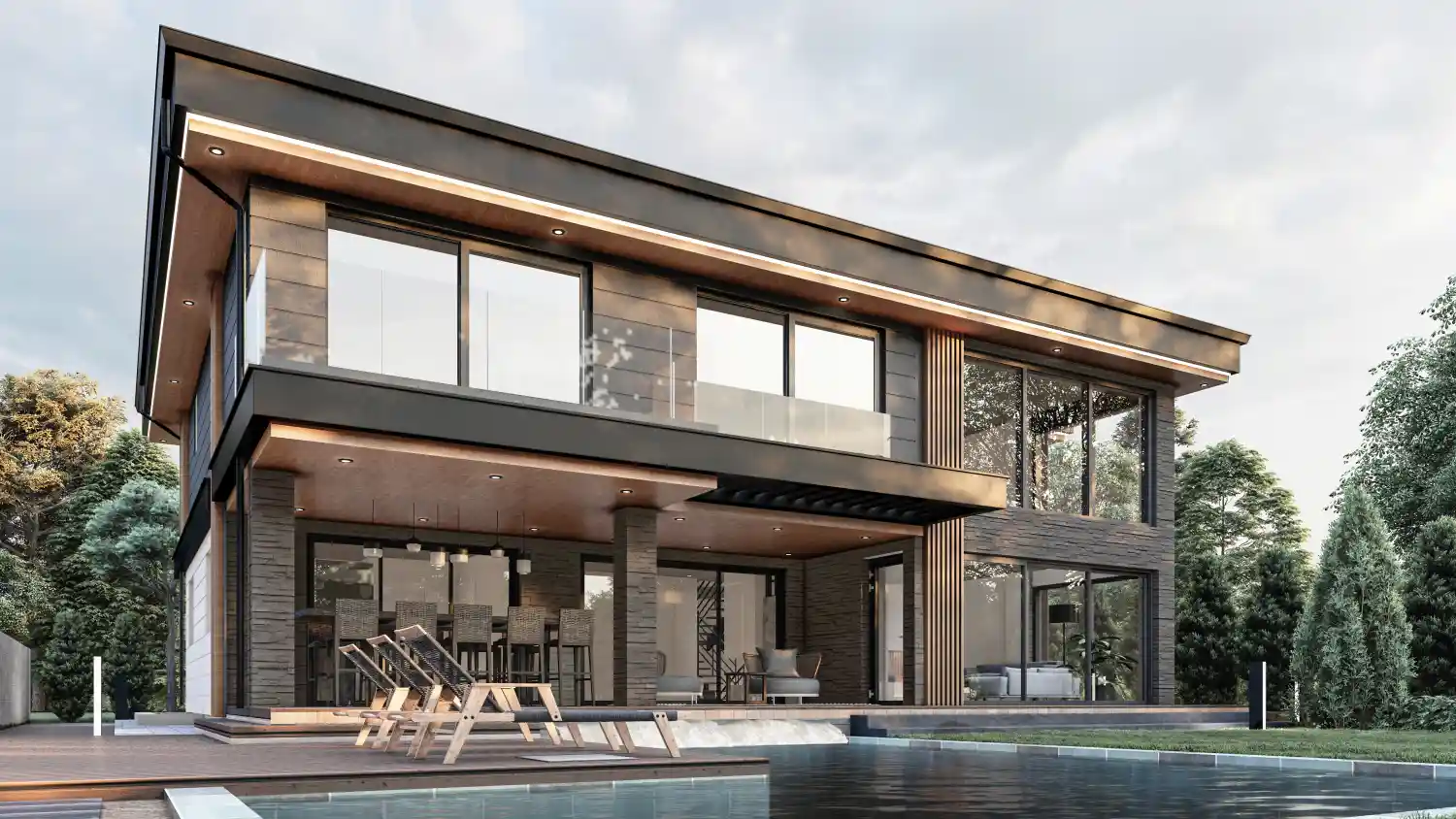 iki katli altı beyaz ustu siyah modern villa